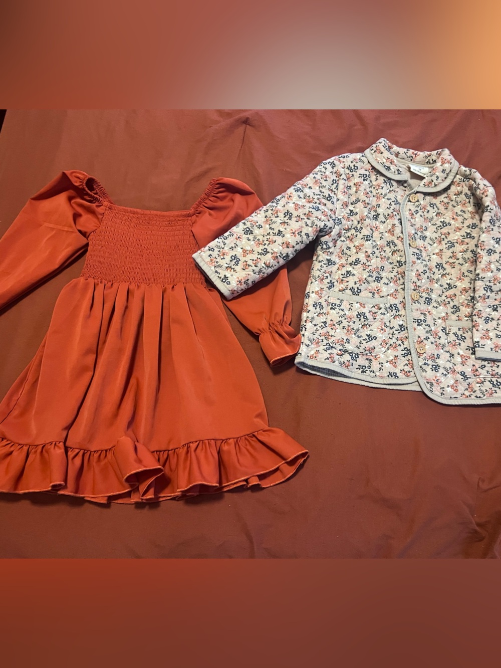 Toddler Rust Orange Ruffle Dress and matching jacket 3T